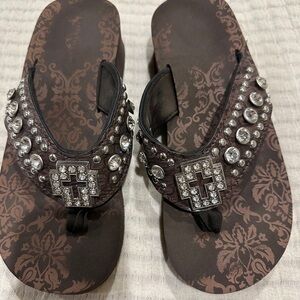 Bling wedge flip flops